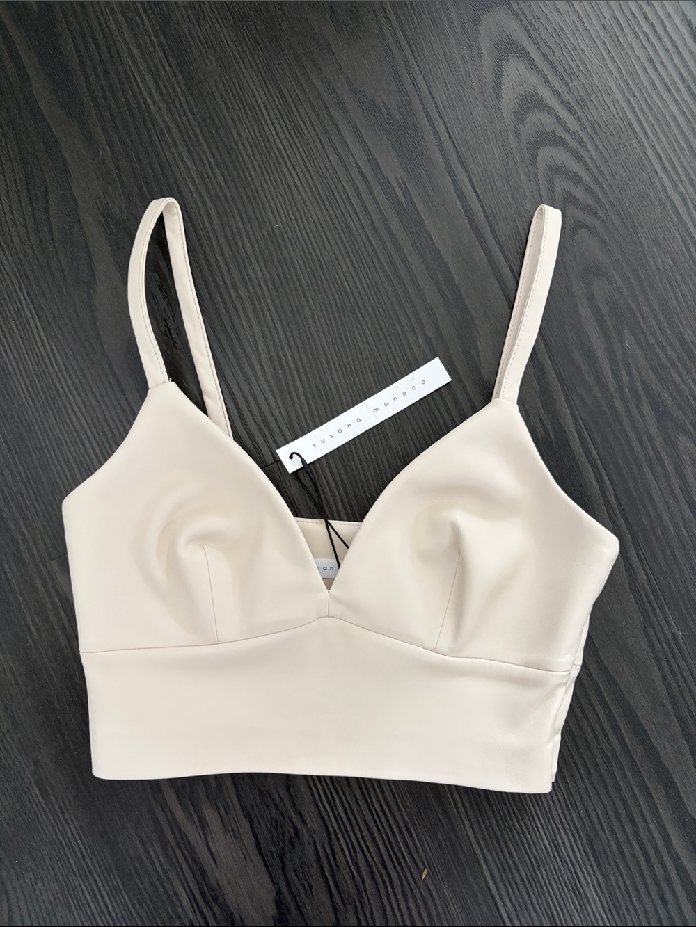 Susana Monaco Women’s Cream Faux Leather Bralette Top